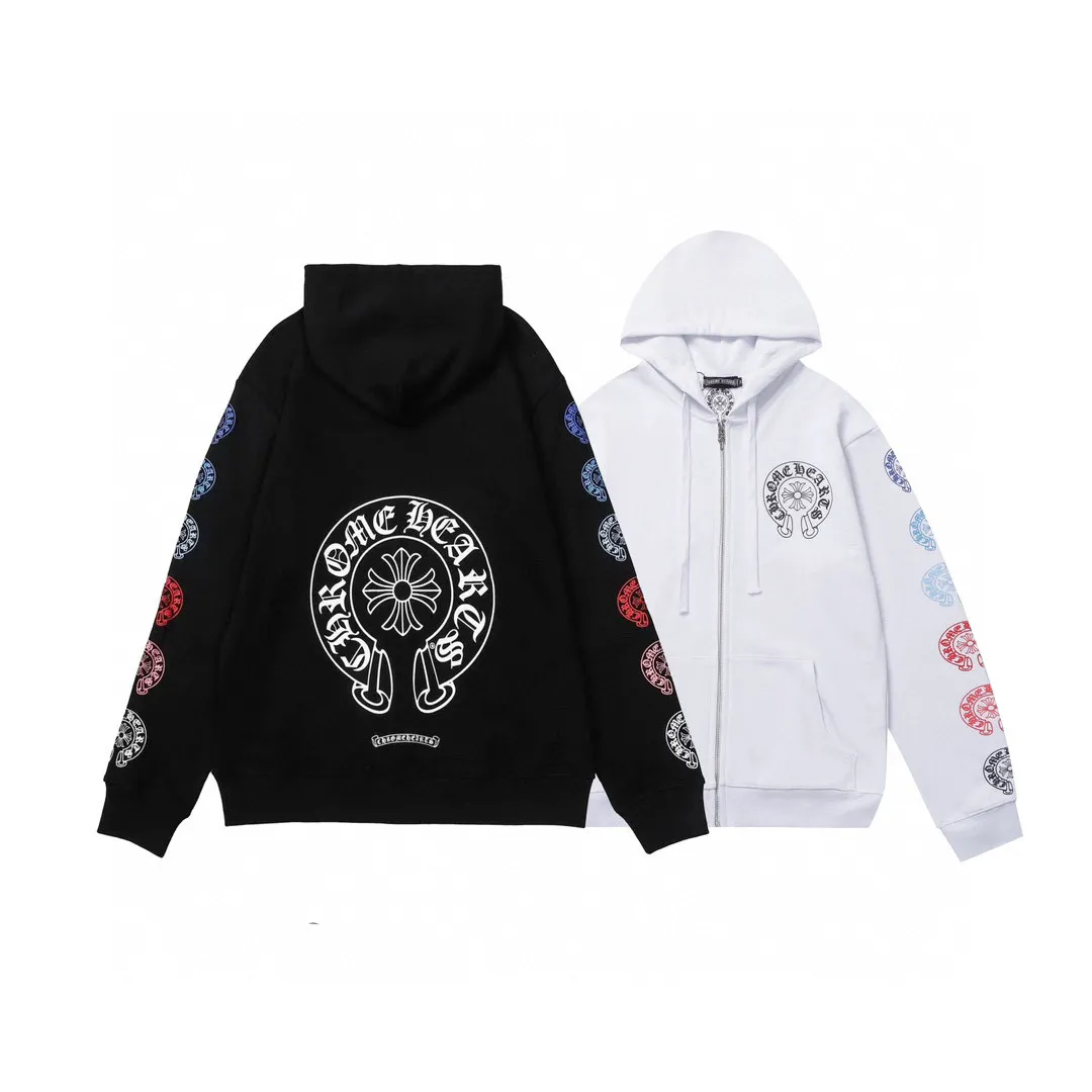 Q04—P230 -Chrome Hearts/Chrome Hearts printed zipper sweatshirt cardigan jacket -420 grams of high-density, high-quality wool, soft, delicate and skin-friendly, soft and silky to the touch, warm and skin-friendly -The hardware zipper accessories are all customized and full of details -Colour: black white -Size: S M L XL